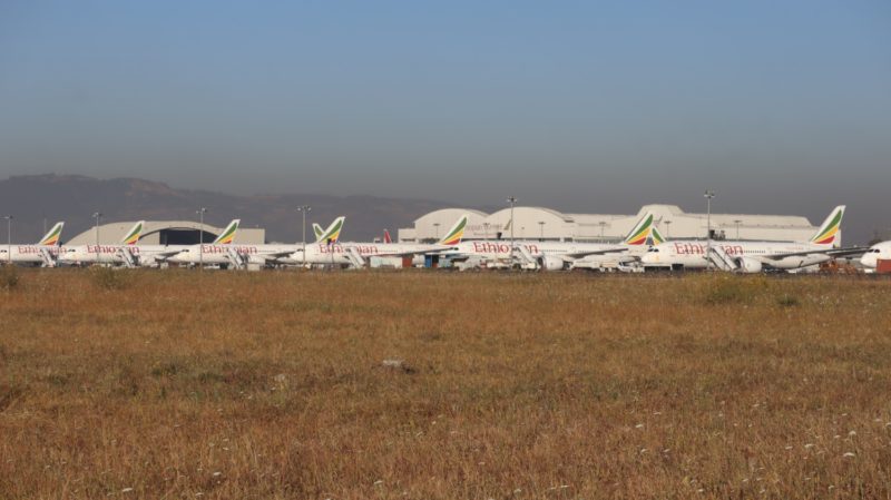 a group of airplanes in a field