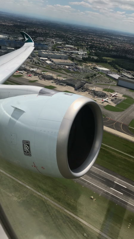 an airplane wing with a large engine