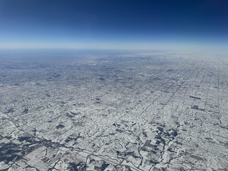 an aerial view of a snowy area