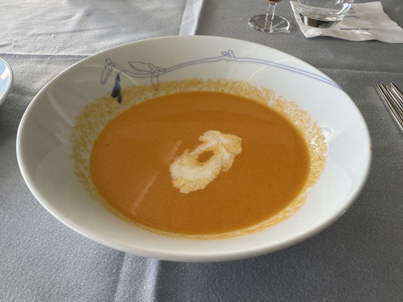 a bowl of soup on a table