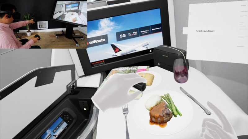 Inside Air Canada B787 Business Class with meals served