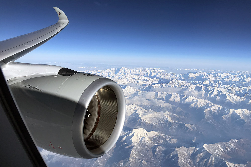 a plane engine and mountains