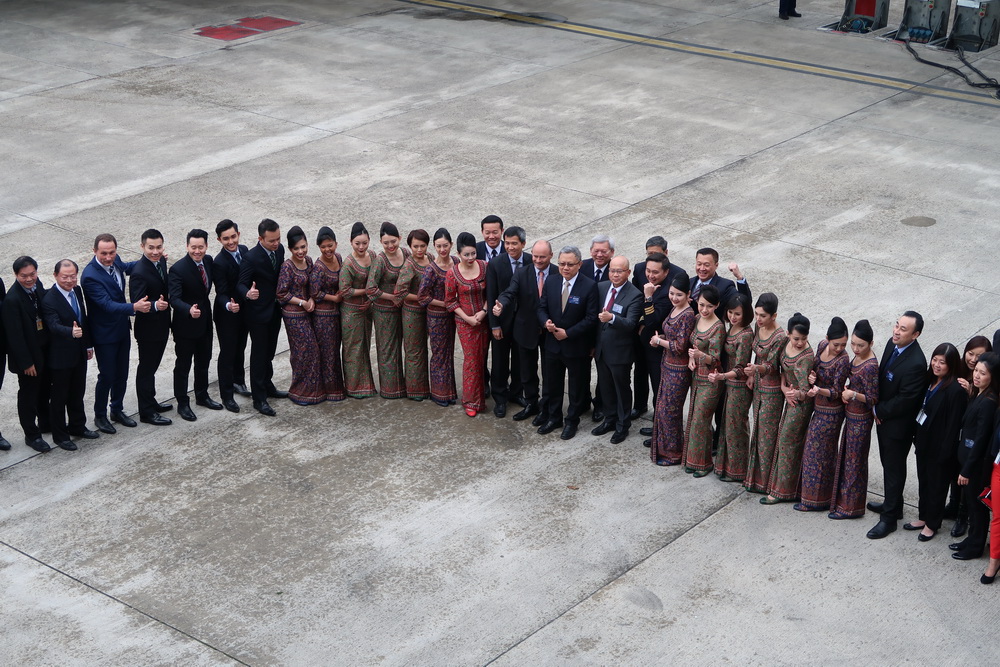Singapore Airlines Crew picture in front of the new A380
