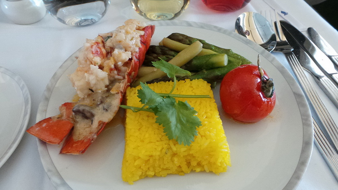 Singapore Airlines Business Class Lunch Lobster Thermidor