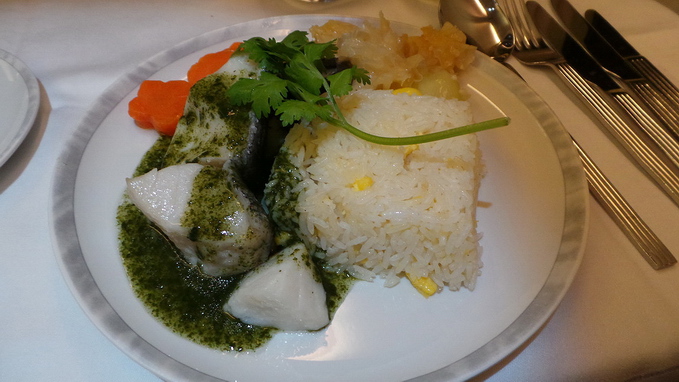 Singapore Airlines Business Class Dinner Cod Fish with fried Rice